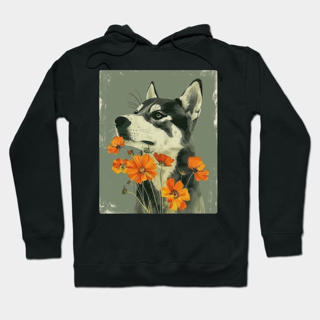 Husky Dog Flowers Photo Art Design For Dog Onwer Hoodie by karishmamakeia